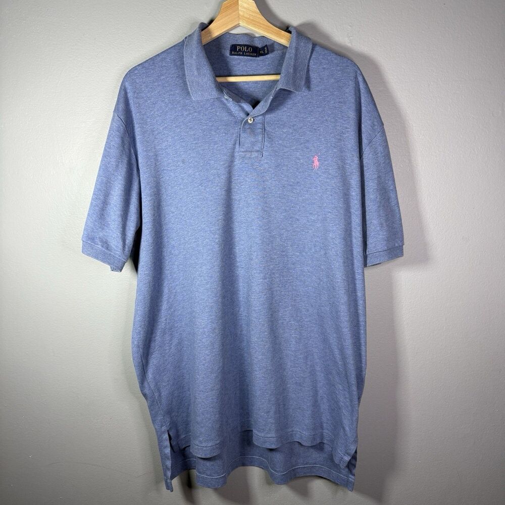 Polo Ralph Lauren Mens XL Tall Polo Shirt Heather Blue Pink Pony Logo Cotton
